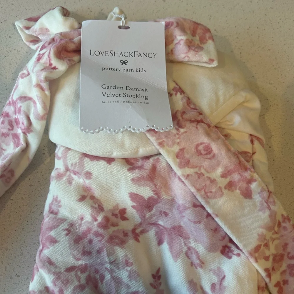 Pottery Barn Teen LoveShackFancy Pink Damask Christmas Stocking Pink NWT